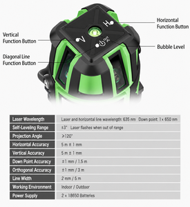 Nivel Láser Profesional <span class=keywords><strong>360</strong></span>° Autonivelante de 5 Líneas Verdes para Uso Industrial y de Bricolaje en Construcción - Product Image 2