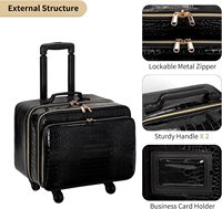 Valise de Maquillage à Roulettes Personnalisable avec Logo, en PU, à Poignée Télescopique, Grande Trousse de Voyage 3 Couches pour Coiffeur, Motif Alligator
