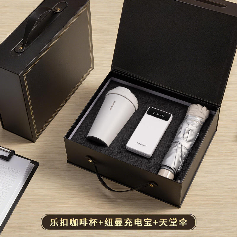 [Juego de tres piezas blanco] Taza de café Lock &amp; Lock, Newman Power Bank, Paradise Umbrella