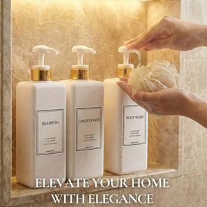 300ml Customizable Square PET <b>Plastic</b> Bottles Gold Plated Press Pump Cap for Face Cream Facial Cleanser Lotion Shampoo Shower - Product Image 2