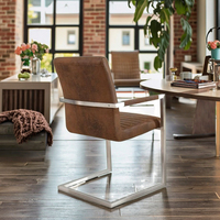 Vente en gros Loft Chaise en porte-à-faux avec accoudoirs rembourrés et cadre chromé Chaise de salle à manger Chaises de salle à manger marron vintage