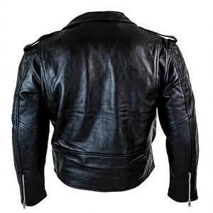 Men's Genuine <b>Leather</b> Motorcycle <b>Jacket</b> Solid Breathable Eco-Friendly Zipper Closure Turn-down Collar Regular Fit Autumn Wear - Product Image 3