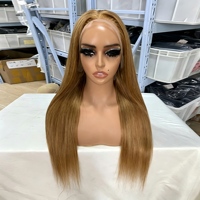 Perruque Lace Front sans colle, prête à porter, en cheveux naturels blond miel, lisse, avec nœuds pré-décolorés, longue et droite pour femmes