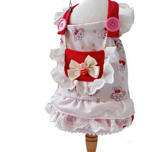 Lindo Vestido de Princesa para Perro con Encaje de Puntos y Volantes |   Lazo Moderno Rojo y <span class=keywords><strong>Blanco</strong></span> de Verano para Perros Pequeños/<span class=keywords><strong>Schnauzer</strong></span> - Product Image 1