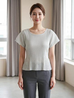 Chemise chic unie plissée à ourlet évasé - 100% polyester, haut modeste pour femme, usage quotidien, 55 cm
