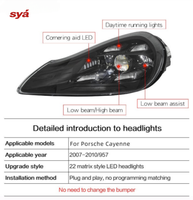 Phares LED SYA PDLS Style Cayenne 957 pour Porsche Cayenne 957 2007 2008 2009 957 9PA, mise à niveau des phares vers le modèle 2023 [1979LL]