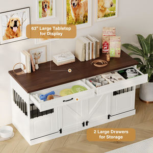 Meubles de grande caisse pour chien, meubles de chenil d'intérieur en bois pour 2 chiens avec porte de grange coulissante et séparateur amovible - Product Image 3