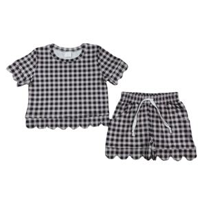 Ensembles de vêtements décontractés pour filles à imprimé écossais coloré, mode estivale, shorts en coton respirant à bord festonné, vêtements pour sœurs et enfants - Product Image 1
