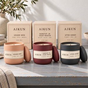 Vela Aromática de Cerámica Aikun de 12 Oz, Empaquetada y Lista para Exhibir, con Caja de Regalo Impresa y Tapa a Juego, Personalizable para Tiendas Minoristas - Product Image 1