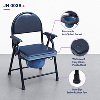 Chaise de toilette pliante à double couche avec coussin amovible, dossier et pieds antidérapants pour chambre et usage domestique