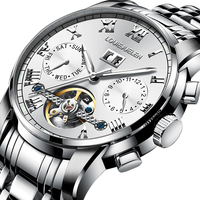 Montre pour homme de haute qualité, mouvement mécanique, étanche 3BAR, acier inoxydable, fermoir papillon, lumineuse