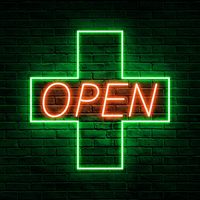 Enseigne néon LED ultra-lumineuse à suspendre pour pharmacie ou dispensaire, avec inscription 'OPEN' pour les entreprises