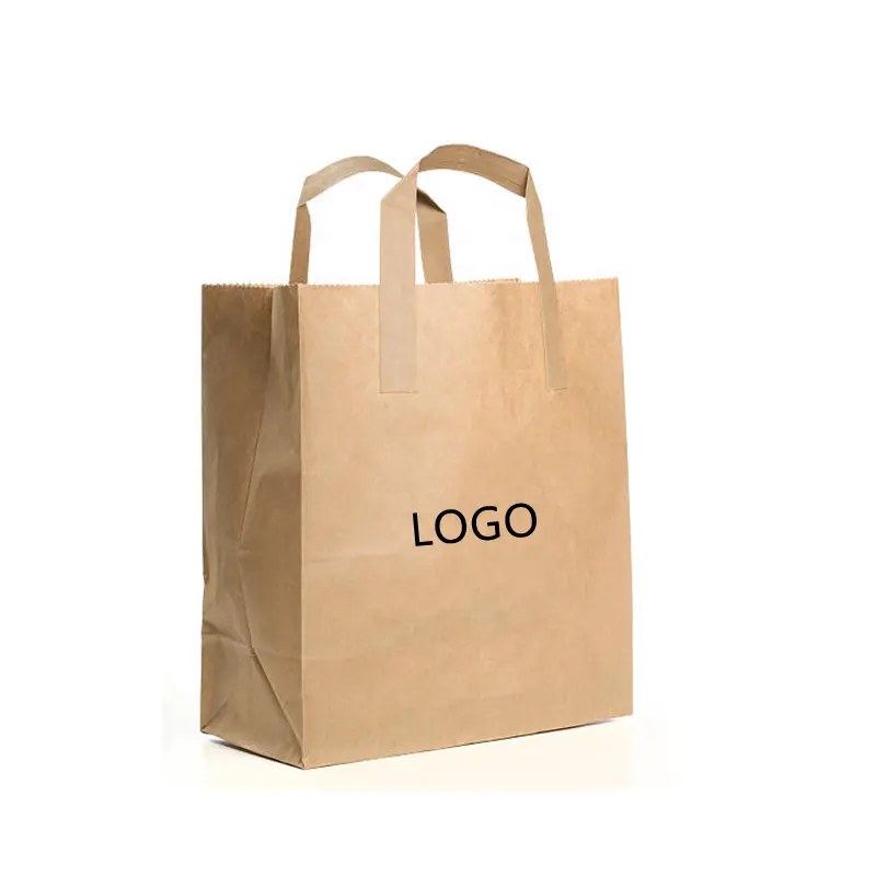 Bolsa marrón impresa con logotipo impreso información de la empresa para bolsas de papel de marcas de alta gama