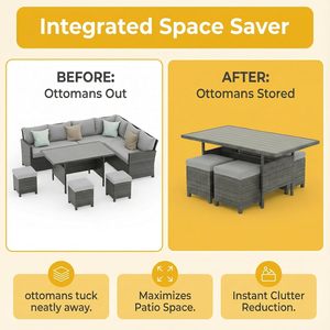 Conjunto de Muebles de Ratán para Exteriores, Resistente, Espacioso, con Cojines Suaves Desmontables, para Conversar y Comer al Aire Libre, Ideal para el Hogar, el Patio Trasero o Fiestas - Product Image 2