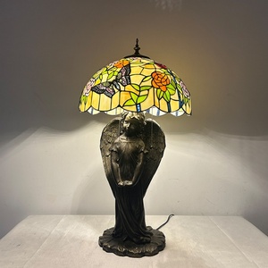 LongHuiJing European Butterfly Stained Glass LED Lampshade <b>Table</b> <b>Lamp</b> Flexible Simple Angel <b>Base</b> for Living Room Art Decoration - Product Image 1