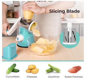 Trituratore di formaggio a manovella in acciaio inox affettatrice per verdure con manico per affettatrice dadi tritacarne grattugia rotante con 3 tamburi - Product Image 2