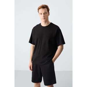 Conjunto de Pantalones Cortos de Algodón Negro para Hombre, Corte Holgado, 85257, Estilo Básico con Textura Suave - Product Image 6