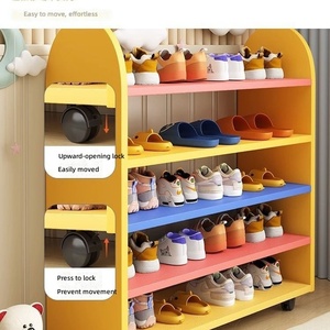 Étagère à chaussures pour bébés et enfants en bois massif, 3 niveaux, compacte, simple, étroite, mini, design mignon de dessin animé, élégante, pour garçons et filles, pour la maison - Product Image 4