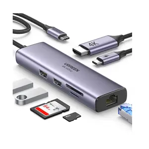 UGREEN – Hub USB C 7 en 1, hub multi-ports, vitesse rapide, téléphone portable, type c, station d'accueil usb vers lecteur de carte SD TF