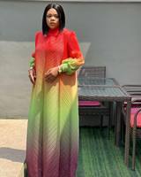Sheen élégant grande taille Miyaki robes d'été femmes décontracté taille libre dégradé lâche plissé longue femmes musulmanes robe pour les femmes