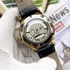 Artisan Luxury Men <b>Skeleton</b> Moon Phase <b>Watch</b> Gold Textured Bezel Leather Strap Bespoke OEM Wholesale - Product Image 5