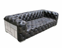 Canapé aviateur en cuir véritable noir vintage design d'usine, meuble de canapé loft industriel 3 places, produit en vrac fait à la main
