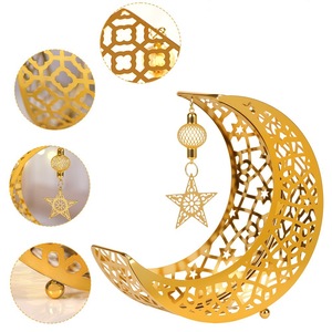 Golden Metal Islamic Moon Shaped Food Storage <strong>Tray</strong> Plate Eid Al-Fitr Blessings Non-Toxic Reusable <strong>Dessert</strong> <strong>Tray</strong> 22x21.5x8.5cm - Product Image 3