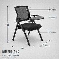 Chaise de formation pliable avec tablette d'écriture, dossier en maille, chaise de conférence avec accoudoir pour tablette pour salle de classe, séminaire, réunion