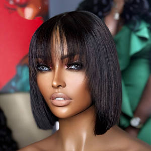 Peluca de Cabello Humano 100% con Flequillo, Estilo Bob Liso, con Cierre 2x1, para Mujeres Negras, Lista para Usar, sin Pegamento, de Alta Calidad - Product Image 2