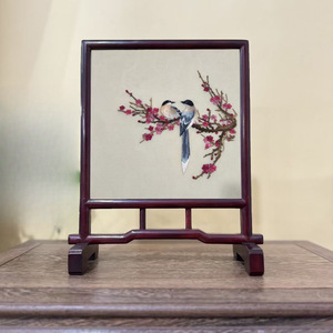 Obra de arte de bordado de Suzhou, adorno cuadrado de seda hecho a mano con pájaros y flores para decoración de sala de estar y dormitorio - Product Image 2