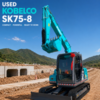 Excavatrice sur chenilles hydraulique d'occasion KOBELCO SK75-8 de 7 tonnes avec lame de bulldozer, moteur Yanmar, fabrication japonaise, mini-pelle compacte pour la construction