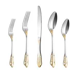 2024 alta calidad Vintage 304 cuchara de acero inoxidable tenedor cubiertos Royal Hotel boda oro lujo barroco juego de cubiertos