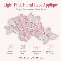Patch en dentelle florale rose clair, applique brodée de fleurs et de feuilles pour robes, chemisiers, sacs, vêtements et décoration de mode DIY