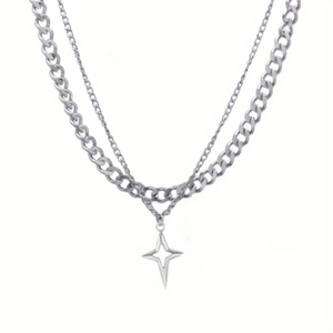 <span class=keywords><strong>Collana</strong></span> con ciondolo a catena cubana in argento a doppio strato lucida per uomo Hiphop gioielli da ragazzo Cool - Product Image 1