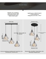 Suspension géométrique minimaliste nordique à 3 lumières, style panier en fil de diamant, pour îlot de cuisine et salon
