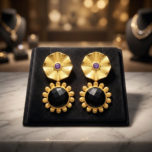 Boucles d'oreilles pendantes en laiton plaqué or faites à la main avec pierres précieuses, cadeau de fiançailles, ethniques, pour femmes et unisexe, vente en gros - Product Image 3