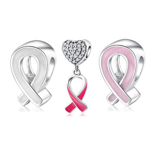 JKC Amazon Hot Sale Pflege geschenk für Frauen Schmuck Platin DIY Handmade Pink Ribbon S925 Silber Anhänger Charms Fit für Armband - Product Image 1