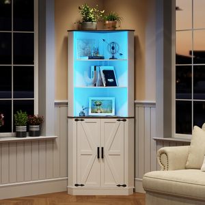 Mobile angolare stile rustico 2026 <span class=keywords><strong>con</strong></span> luce LED, armadietto alto da bagno <span class=keywords><strong>con</strong></span> 2 ante e 5 ripiani per <span class=keywords><strong>soggiorno</strong></span> o <span class=keywords><strong>cucina</strong></span> - Product Image 1