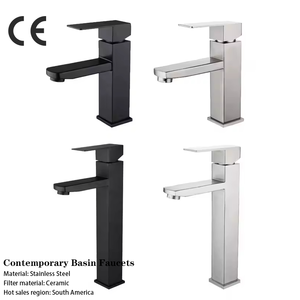 Hiện đại 304 thép không gỉ màu đen Bốn Mặt bồn rửa lạnh và nóng lỗ duy nhất lưu vực vòi nhà phòng tắm tủ bồn rửa vòi - Product Image 1