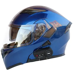 Helm sepeda motor lensa ganda, helm terbuka wajah penuh dengan Headset