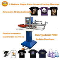 Máquina de Serigrafía Neumática Automática de 6 Estaciones y 1 Color para Camisetas y Textiles, Controlada por PLC