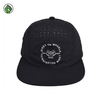 Casquette de baseball vintage sportive unisexe noire en nylon de haute qualité, personnalisable, à 5 panneaux, réglable, respirante, pour la course et le camping, avec découpe laser