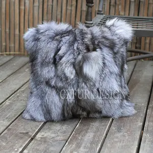 CX-D-52B Custom Made Size And Color Patchwork Sliver Fox Fur Cushion Fur Pillow