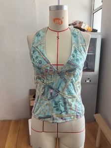 <strong>Women's</strong> <strong>Sequin</strong> Beaded Embroidered Halter <strong>Top</strong> Deep V Neck Sleeveless Backless Mesh Cami Vintage Party Clubwear Tank <strong>Top</strong> - Product Image 1