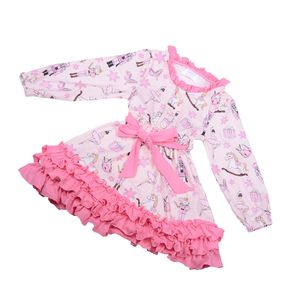 Vestido de Algodón de Bambú con Estampado Personalizado de Fábrica al por Mayor para Niñas, Vestido con Lazo en la Espalda, Estilo Otoñal, para Bebés y Niñas Pequeñas, Largo hasta la Rodilla, Corte en A - Product Image 1