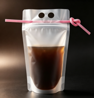 Pochette alimentaire transparente mate à fond plat pour café, café à emporter et boissons d'extérieur