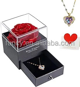 Venta al por mayor I Love You Collar Flores eternas Pequeña joyería Rosa en caja Flor preservada - Product Image 2