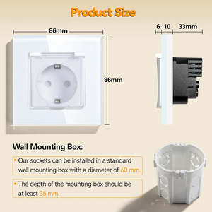 Enchufe de Pared Impermeable con Panel de Vidrio Templado 16A IP44, Caja de Montaje Redonda para Uso en Baños - Product Image 3