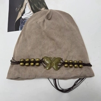 Bonnet décontracté en tricot jacquard à fourrure pour femme, couleur unie et motif lettres, tour de tête 48-50 cm