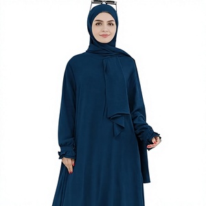 Abaya Hijab pour femmes, robe longue à manches longues, couleur unie, robe modeste, tenue quotidienne, style Moyen-Orient, polyester, coupe ample - Product Image 1